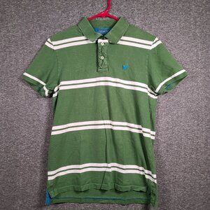 American Eagle Outfitters Men's Button Green and White Striped Polo Size Medium